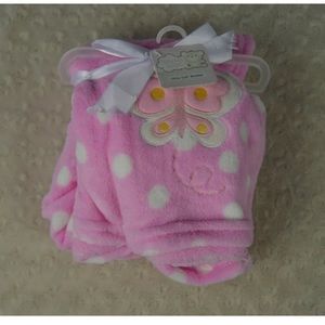Snugly Baby Pink Butterfly Baby Blanket White Polka Dots Ultra Soft Plush